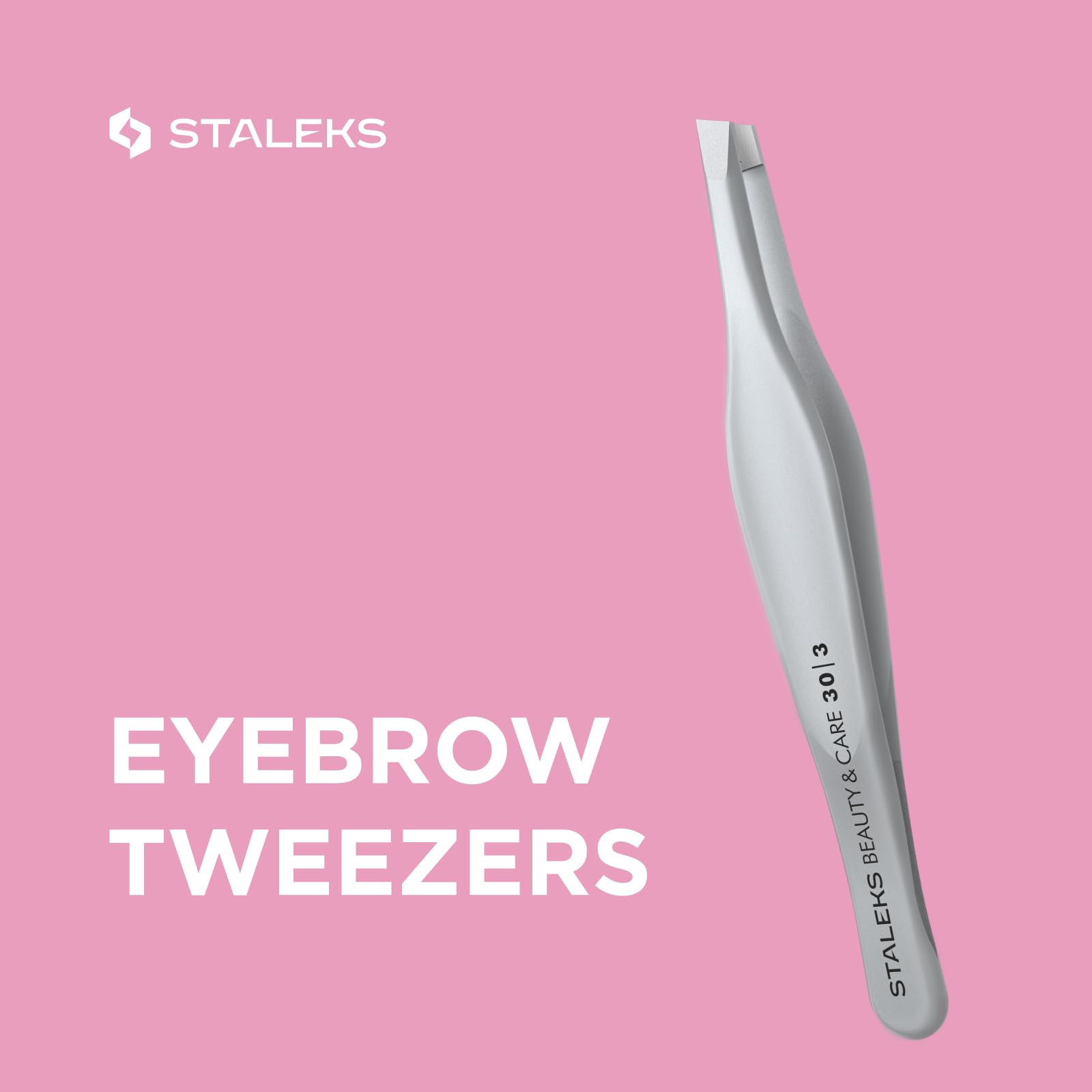 STALEKS BEAUTY & CARE 30 Type 3 Eyebrow Tweezers – Wide Beveled Stainless Steel with Ergonomic Handles for Thick Brows & Home Use