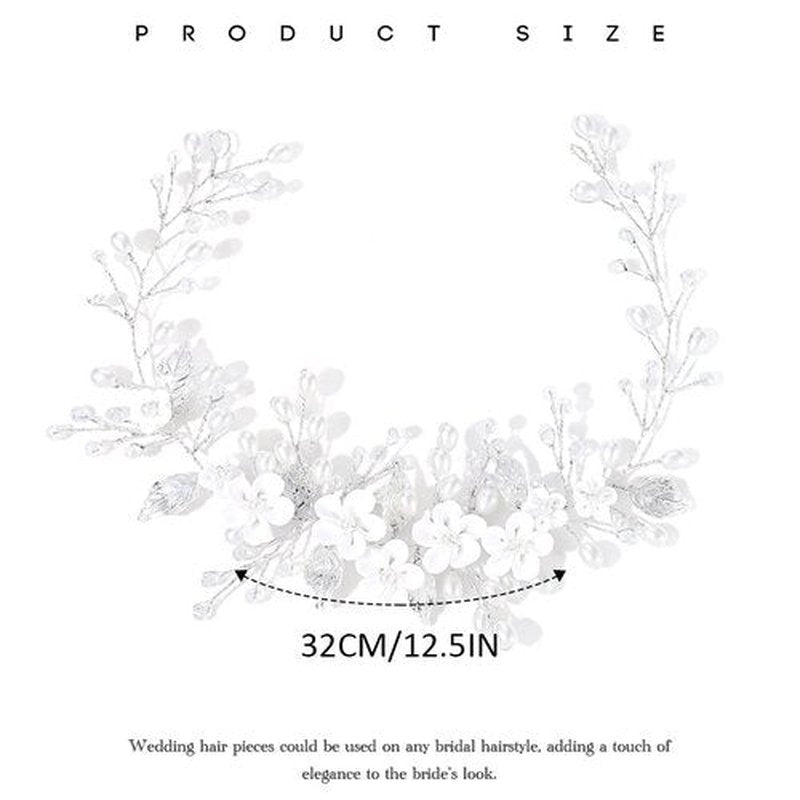 Bessney Flower Wedding Hair Vine Pearl Bridal Headband Silver Hair Accessories for Women