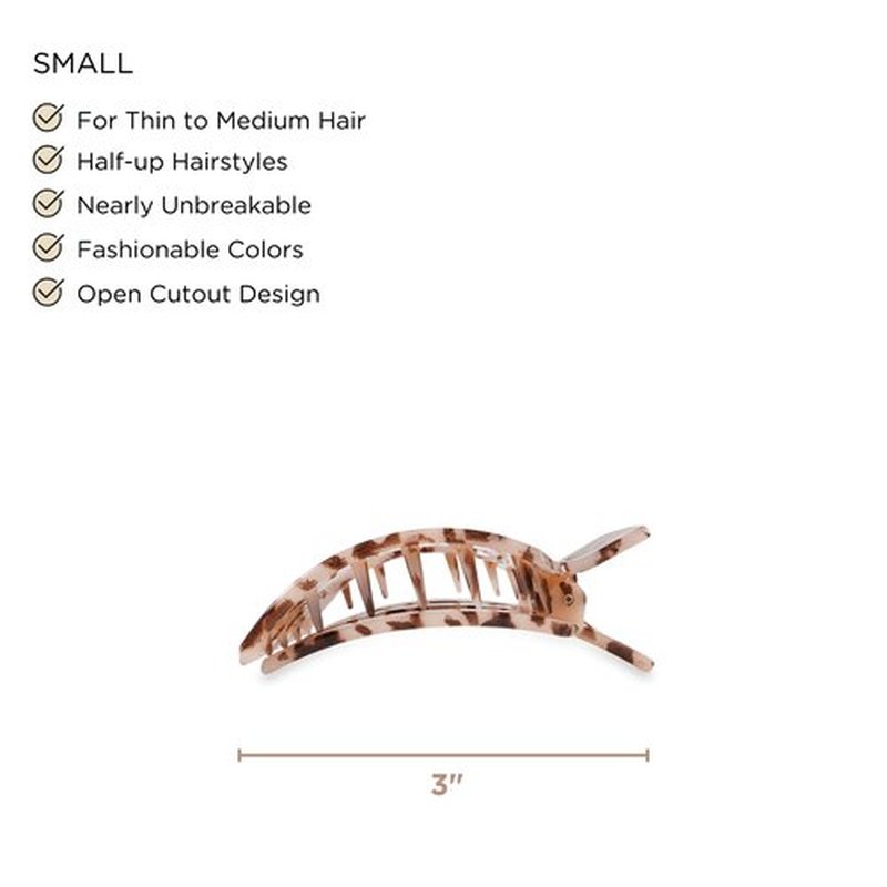 TELETIES - Small Flat Square Clip - For Lying Down, Yoga, Driving & More - Strong Grip, Bendable Teeth, Comfortable Curved Design - Ideal for Thin-Medium Hair - Core Collection - Blonde Tortoise