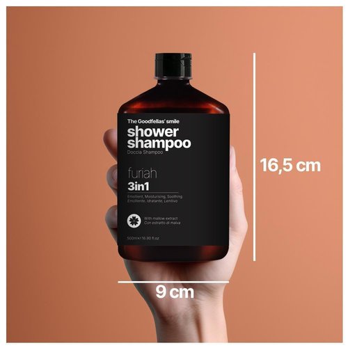 Goodfellas' Smile FURIAH 3-in-1 Shower Shampoo - Bold Leather & Wood Scent | Hydrating Body Wash & Hair Cleanser for Men | Made in Italy
