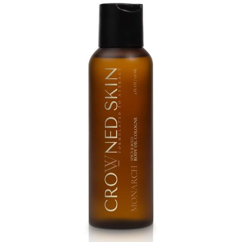 Crowned Skin Monarch Body Oil Cologne for Men | Spicy & Bold | New Moisturizing Formula Scented with White Musk & Cedarwood | Infused with Natural Jojoba & Grapeseed Oil | All-Day Fragrance | 4oz