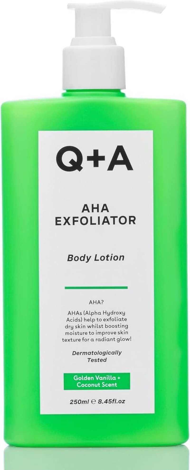 Q+A AHA Exfoliator Body Lotion (250ml), Exfoliating, Smoothing Body Moisturizer with Lactic Acid, Glycolic Acid and Fruit AHAs, Body Butter Alternative, Vegan Body Care