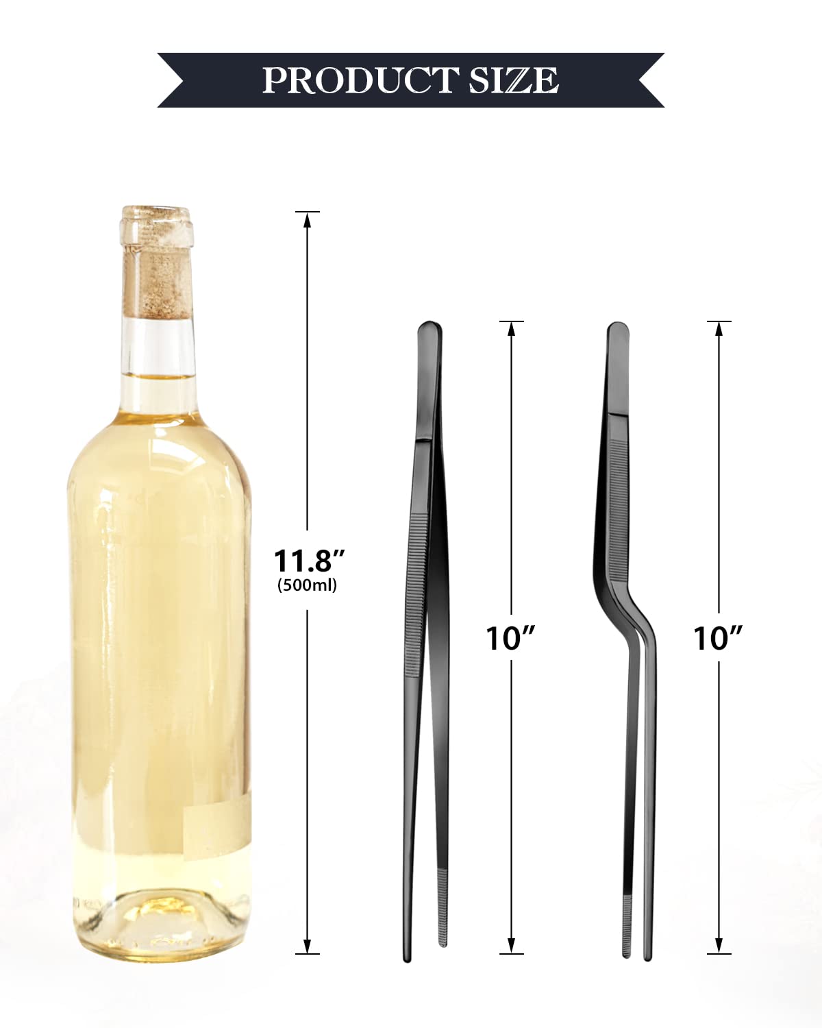 10-inch Cooking Tweezer and Offset Tweezer Set, Tongs Precision Serrated Tips, Stainless Steel Professional Chef Tweezer Kitchen Tools for BBQ, Plating and Serving
