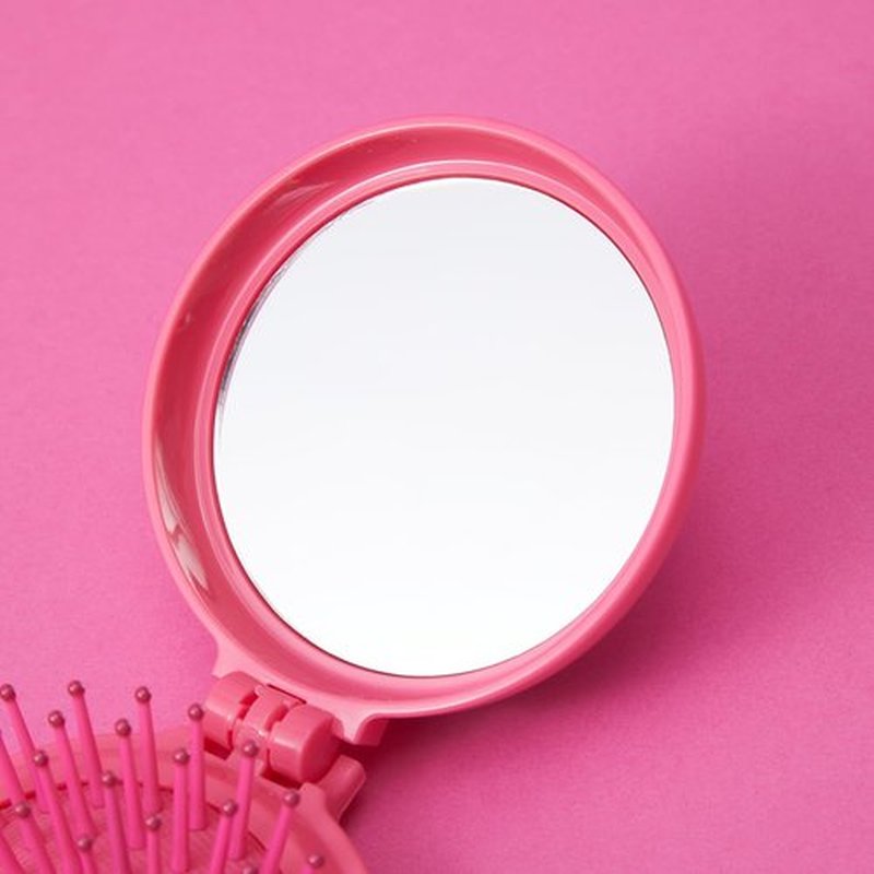 MINISO Barbie Portable Folding Mirror Comb for On-The-Go Styling | Compact Travel Hair Brush with Mirror | Fits in Pocket, Purse, Makeup Bag, Backpack | Detangling Comb for Women Quick Touch Ups