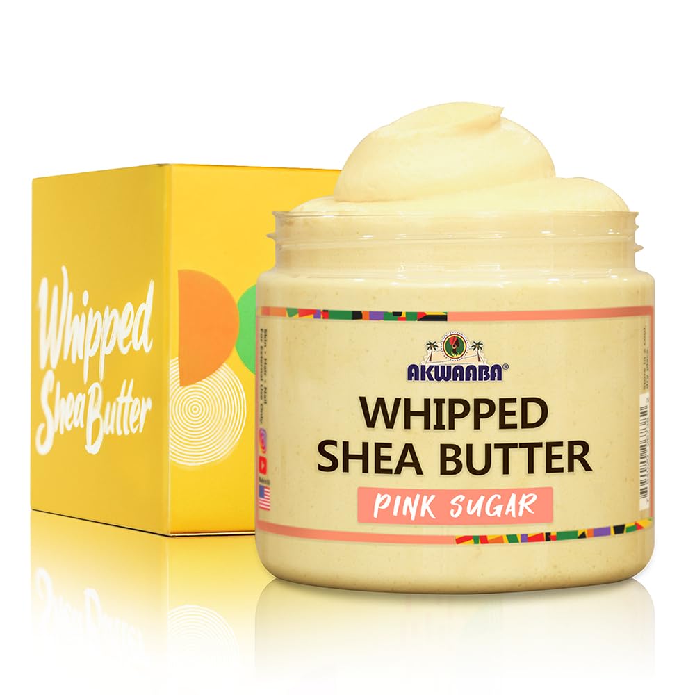 AKWAABA Whipped Shea Butter (Pink Sugar) – Nourishes & Moisturizes | Made with Shea Butter | No Dyes & Parabens | 12 oz / 340 g