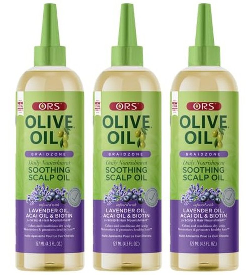 ORS Olive Oil Braidzone Soothing Scalp Oil with Lavender, Acai & Biotin for Nourishment 4.3 oz (Pack of 3)