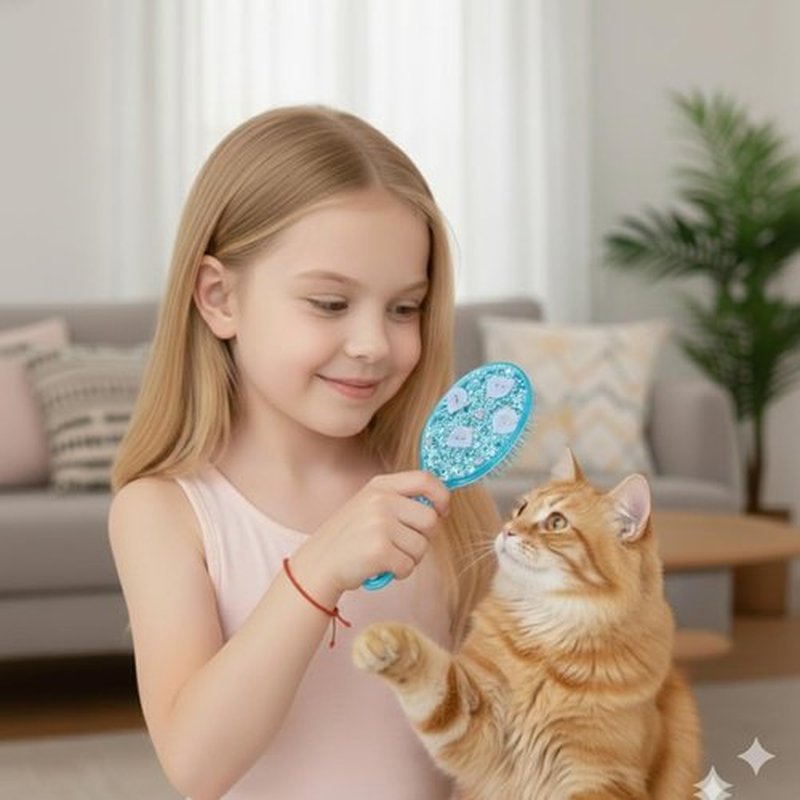 A'BREE Glitter Mini Hair Brush for Girls & Kids – Gentle Detangling Brush for Tangle-Free Hair, Travel-Friendly Size (Blue)