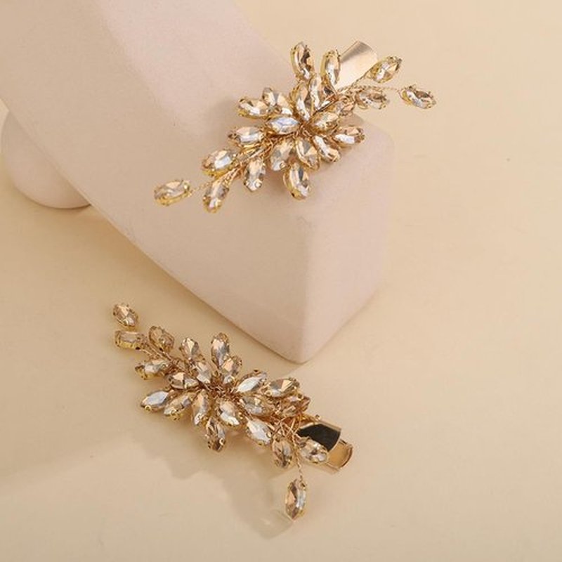 Teyglen Champagne Rhinestone Bridal Hair Clips Crystal Wedding Hair Barrette for Women Decorative Hair Accessories Jewelry Sparkly Crystal Hair Piece (Champagne)