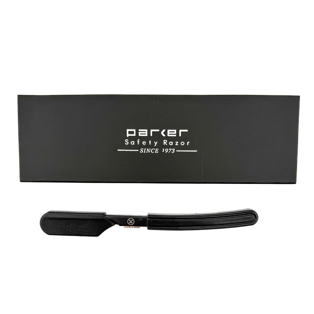 Parker Director Black Non-Folding Straight Barber Razor – Japanese-Style Razor with Stainless Steel Arm, Blade Protector Cap & Ergonomic Non-Slip Handle – Ideal for Professionals - 5 Blades Included