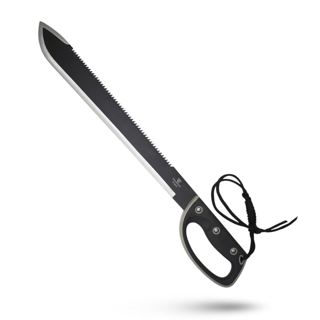 Snake Eye Tactical Full-Tang Machete – Heavy Duty Fixed Blade Survival Tool with Reinforced Nylon Sheath for Camping, Hunting, and Bushcraft
