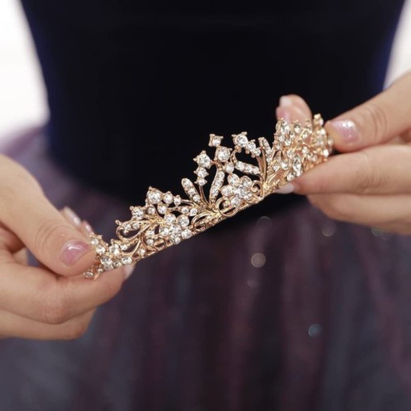 JWICOS Tiaras for Women Birthday Crown Rhinestone Tiara Princess Crown for Bridal Wedding Prom Birthday Party Halloween Costumes Hair Accessories for Women Brides (Gold)