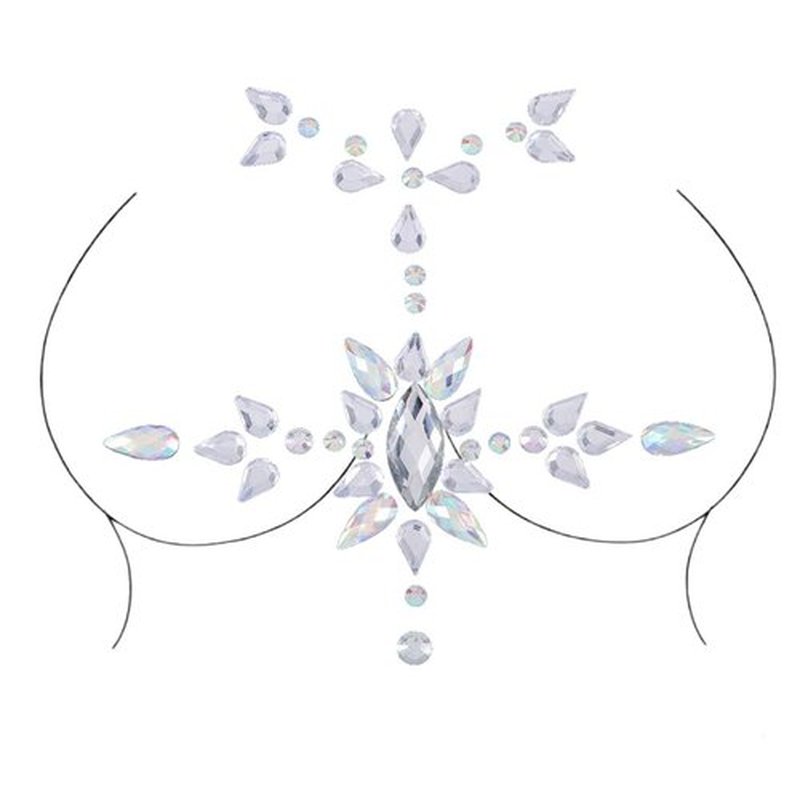 Blindery Rhinestone Mermaid Cross Chest Gem Crystal Eyes Face Stickers Jewels Body Rave Festival Party Face Jewelry for Women and Girls 2PCS