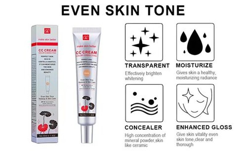 Skiennix Color Correcting CC Cream - Waterproof Foundation with SPF 25 & Centella Asiatica | 1.5 Oz (Dark)