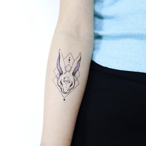 Oottati 6 Sheets Mystical Geometric Animal Temporary Tattoos for Adults, Rabbit Owl Snake Eagle Lion Whale Fake Tattoo Stickers, Waterproof Long Lasting Body Art for Arm Chest