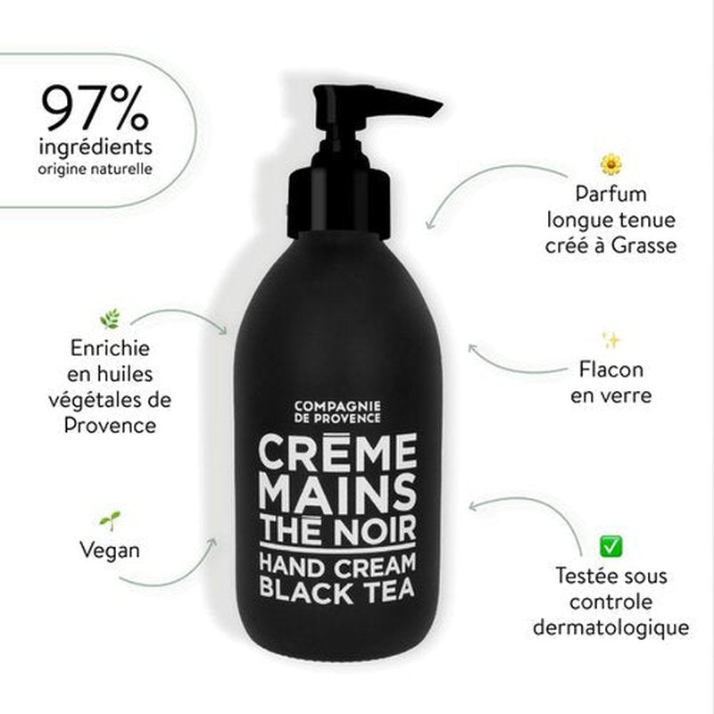 Compagnie de Provence Luxury Hand Cream - Black Tea Scent - 10 Fl Oz Glass Pump Bottle