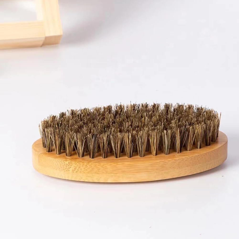 Soft Boar Bristle Moustache Brush Travel Size Beard Brush Wood Pocket Beard Brush Oval Wooden Beard Brush Facial Hair Beard Combing Brush Mustache Soften Brush for Men