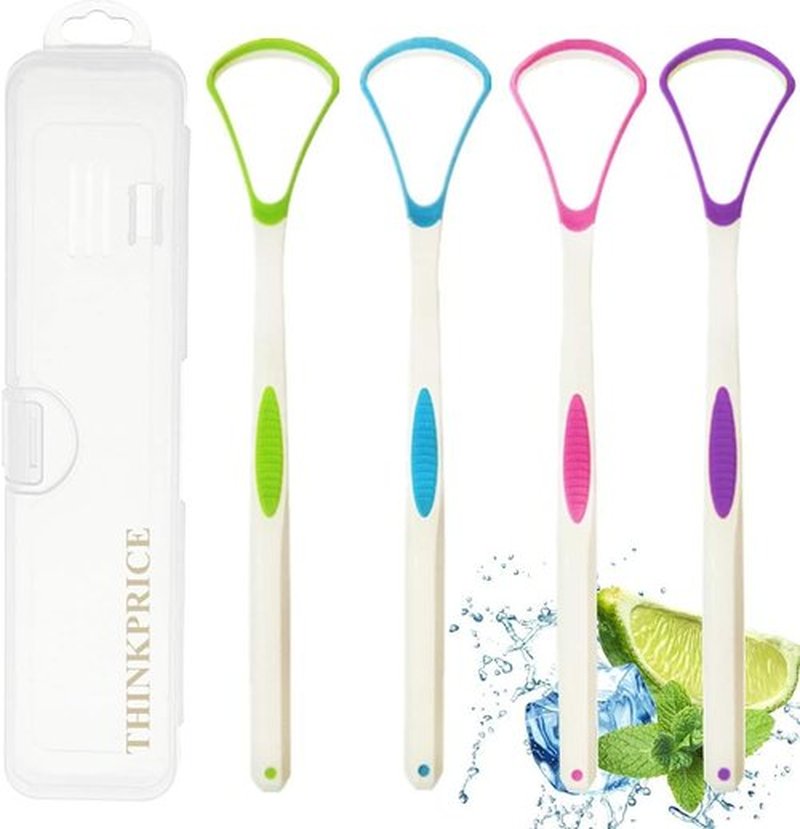 **Tongue Scraper | 100% BPA Free Oral Care Tool with Travel Case - 4 Pack for Adults & Kids**