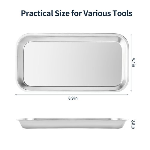 3PCS Stainless Steel Trays for Nail Tools – Rectangular Metal Organizer for Beauty Salon, Makeup, Tattoo, Dental Instruments – 22.5×12×2cm
