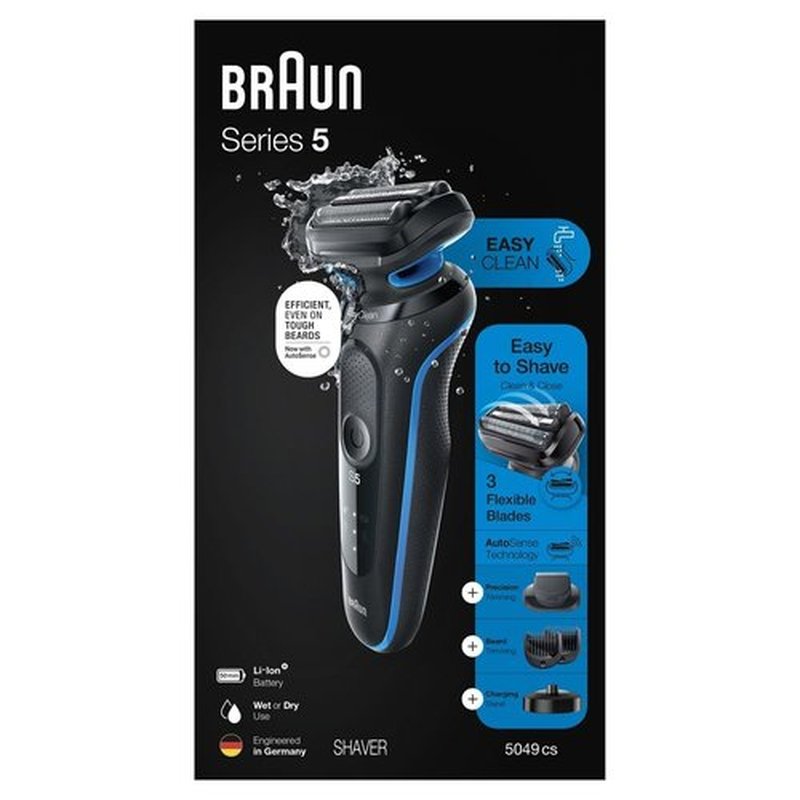 Braun Series 5 5049cs Electric Shaver - Cordless Wet & Dry Face Shaver with Charging Stand & Beard Trimmer - Blue