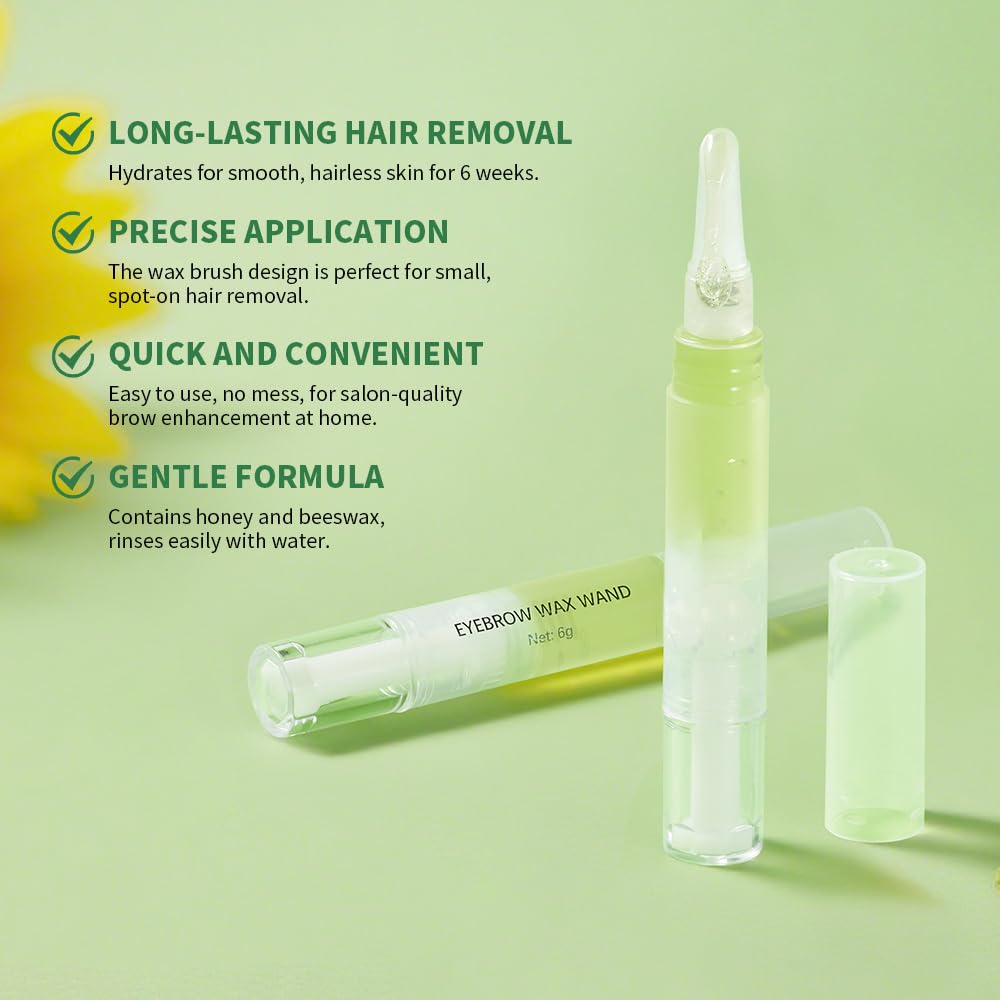 LINEDSON Eyebrow Wax Kit for Hair Removal, Facial Waxing Kit for Women, Eyebrow Waxing Kit with Eyebrow Wax Pen (0.2 Ounce),10 Pcs Cotton Strips& 4 Pcs Cleansing Wipes