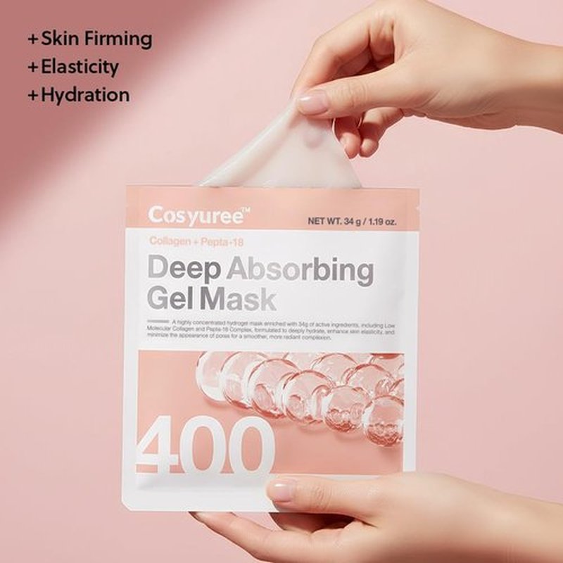 COSYUREE Collagen Deep Absorbing Hydrogel Mask, Korean Collagen Hydrogel Mask, Overnight Face Mask, Hydrating, Glass skin, Rejuvenation, Korean Skincare, 34g x 5ea