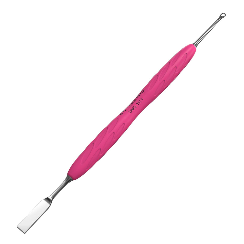 Staleks Pro Manicure Pusher Gummy UNIQ 11 Type 2 – Silicone Handle Cuticle Pusher Tool – Beveled & Loop Pusher – Stainless Steel – Ergonomic & Non-Slip Grip – Sterilizable & Durable