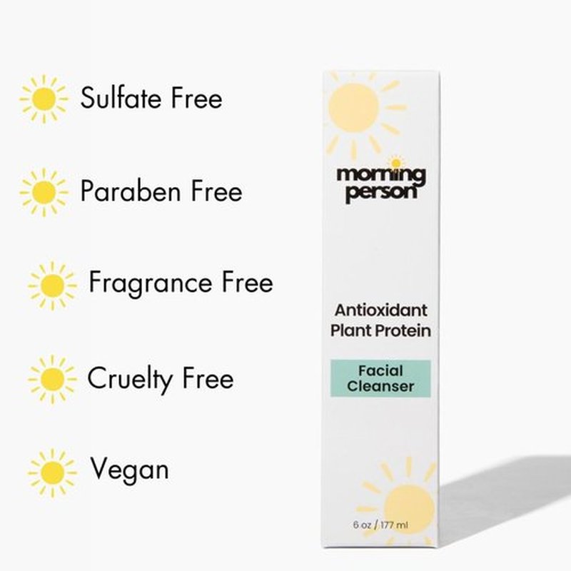 Morning Person Antioxidant Plant Protein Cleanser – Gentle Daily Face Wash, Removes Makeup, Hydrating & Soothing, Vegan & Sulfate-Free