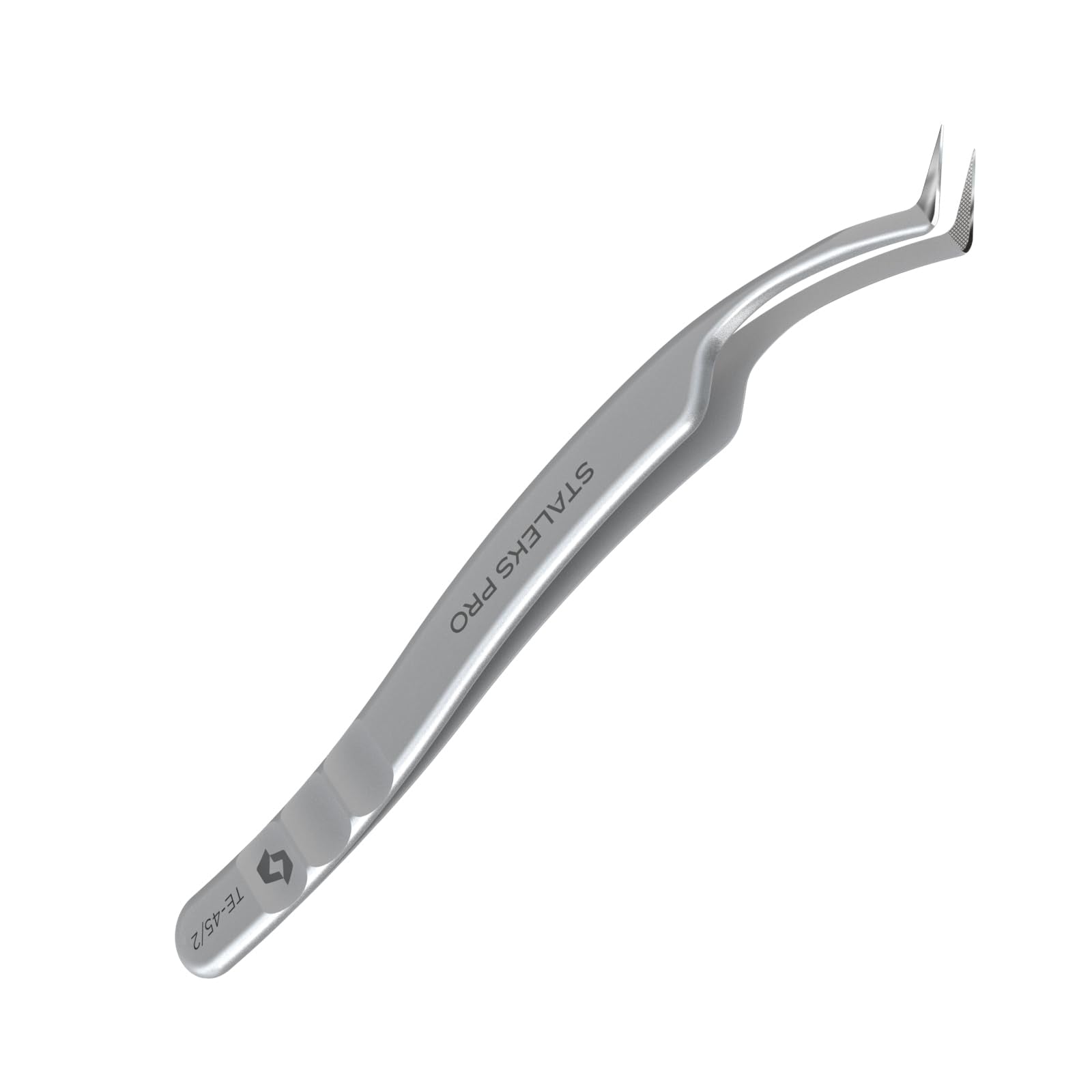 STALEKS PRO Expert 45 Type 2 Professional Eyelash Tweezers (L-Shaped 40°) – Stainless Steel with Nano-Notches for Volume & Mega-Volume Lash Extensions & Enhanced Visibility
