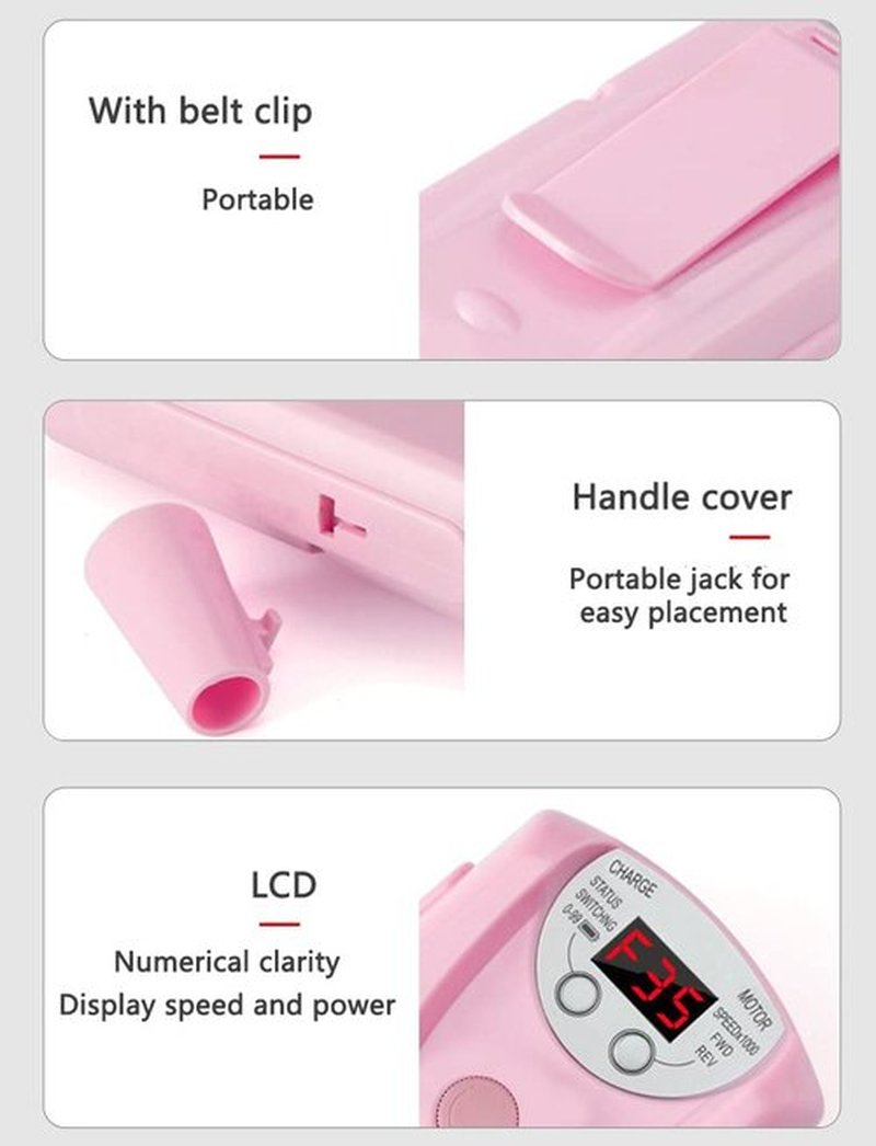 Electric Nail Drill Machine,Professional Rechargeable 35000 rpm Nail Drill, Portable Acrylic Gel Grinder Tools with 6 Bits and Sanding Bands,Manicure Pedicure Polishing Shape Tools White