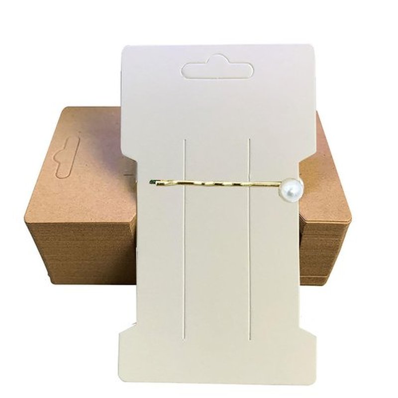 Doromy Hair Clip Display Cards, 200 Pcs Kraft Paper Hair Barrettes Display Holder, Cards for Hair Clips Displaying Organizing Packaging, 6.6X11.5cm, White and Brown