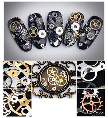XINGZI 2Box (200-300PCS) Mixed Pattern Ultra-thin 3D Metal Steampunk Gears Charms DIY Pendant Clock Watch Wheel Gear Nail Studs Nail Art Decorations Alloy Manicure DIY Nail Tips Accessories