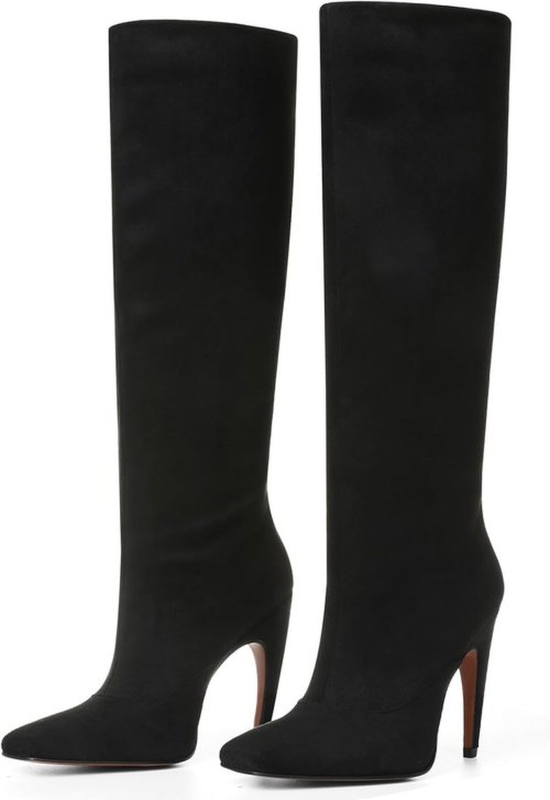 Femflame Knee High Boots - Stylish Suede Wide Calf Design with Stiletto Heel | Tall Square Toe