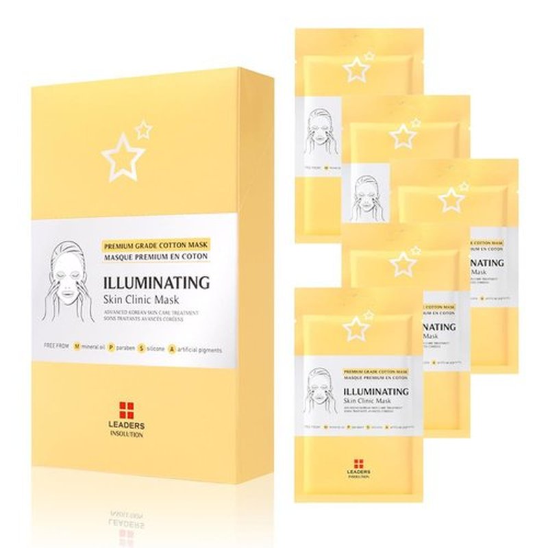 Leaders Insolution Illuminating Skin Clinic Mask | Omega-3 & Purslane Extract for Radiant Glow | Niacinamide Brightening Treatment | Even Skin Tone | 100% Natural Cotton (5 Sheets)