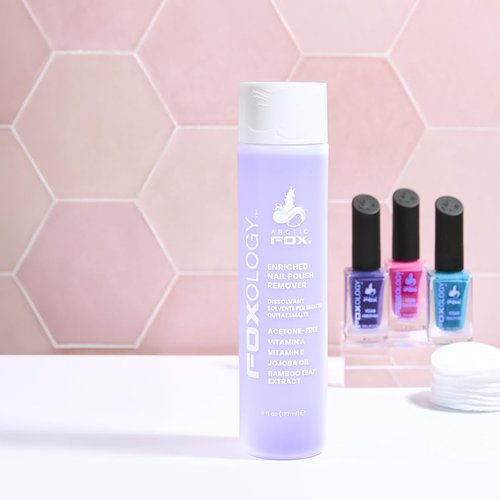 Foxology Nail Polish Remover - Acetone-Free, Vitamin A & E, Jojoba Oil, Vegan, Grape Scent - 6 fl oz