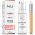 Eyelash Extension Foam Cleanser Shampoo & Brush (150ml) - Oil Free Sensitive Paraben & Sulfate Free Eyelid/Lash Foaming Wash Cleaner To Remove Makeup & Mascara - Ideal For Salons And Home Care