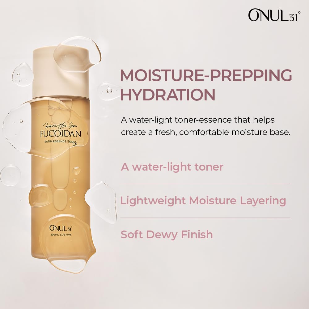 ONUL31° Fucoidan Satin Essence Toner | Korean Facial Toner with 4% Hawaiian Sea Water & Niacinamide, Vegan Certified Hybrid Toner-Essence Before Serum, Lightweight Hydrating Toner, 6.76 fl. oz.