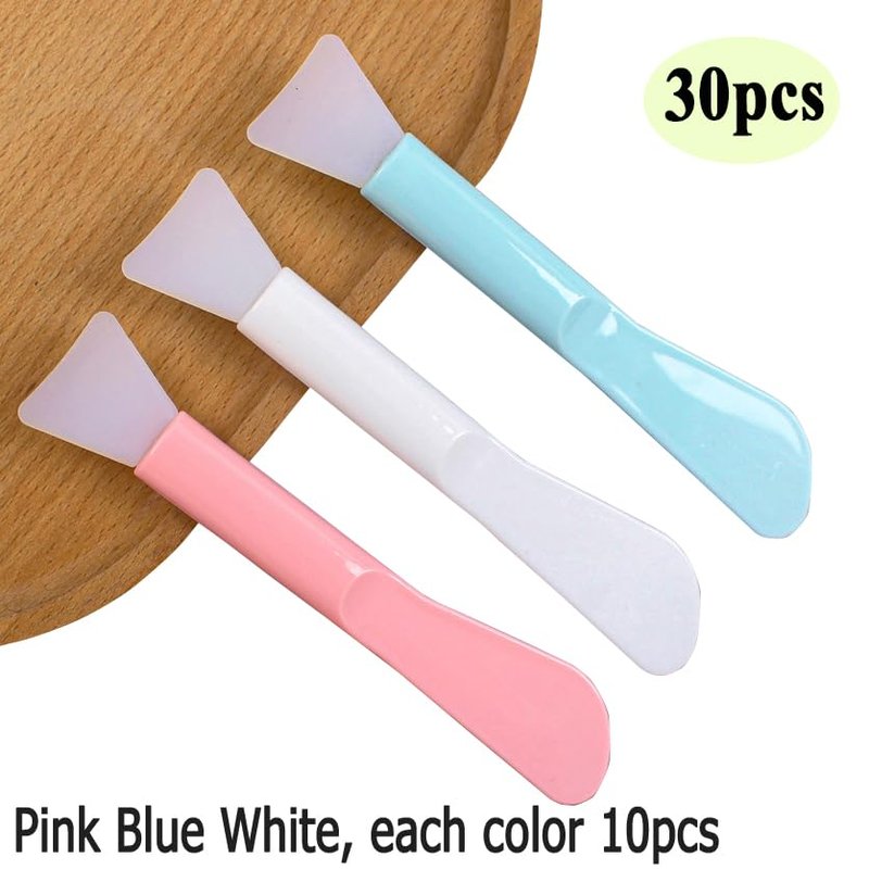 Wopanxye 30pack 2-in-1 Soft Silicone Brush, Cosmetic Spatula for Face Mask Cream Stick Plastic Tip Spoon Disposable Beauty Makeup Tool for Mixing, Sampling, Waxing, DIY Facial Mask Skincare, Reusable