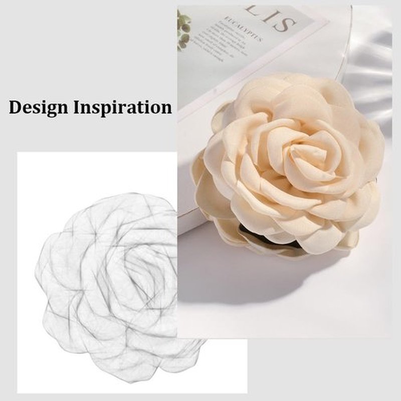 Rauimour 4pcs Handmade Fabric Rose Flower Hair Claw Clip for Women Girls, 3.94" Large Boho Hawaiian Floral Hairpins Barrettes for Thick Thin Hair Styling Accessories(Red Pink)