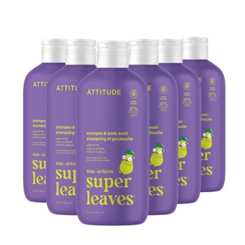ATTITUDE Kids Shampoo & Body Wash - EWG Verified, Vegan, Plant-Based, Vanilla & Pear | 16 Fl Oz (Pack of 6)