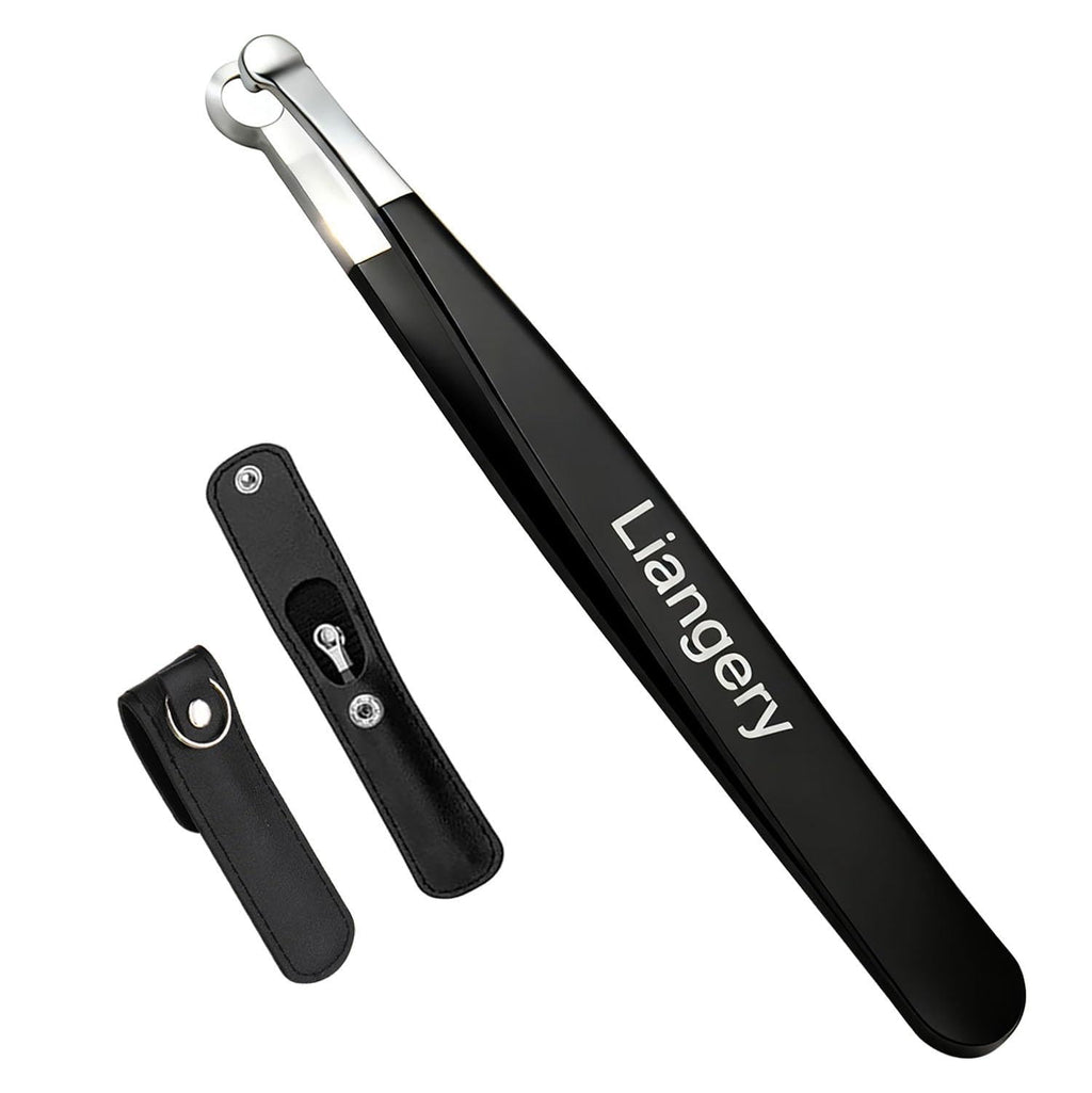 Liangery Manual Nose Hair Trimmer for Men Women- Stainless Steel Precision Blades, Leather Case, Tweezers Style Nasal Cutter, Eyebrow, Ear & Facial Grooming Tool (Tarnish)