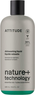 ATTITUDE Dish Soap - Plant-Based, EWG Verified, Lavender & Rosemary Scent | 16.5 Fl Oz Vegan Liquid