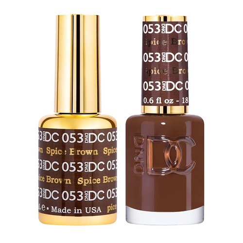 DND DC Gel Polish Set, Brown Collection, UV/LED Gel Polish and Air Dry Nail Lacquer, Matching Chip-Free Polish Duo, 053 Spiced Brown, 0.5 Fl Oz