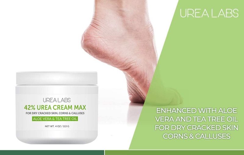 UREA LABS 42% Urea Cream with Tea Tree Oil and Aloe Vera for Dry Feet Cracked Heels Callus Removal and Rough Skin Deep Hydrating Exfoliating Foot and Skin Repair Moisturizer 4 oz
