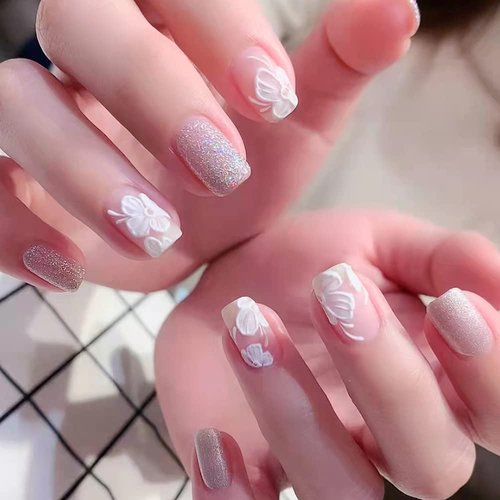 Flower Nail Art Stickers Decals 5D Stereoscopic Embossed Flowers Nail Stickers Spring Self-Adhesive Nail Art Supplies White Floral Acrylic Engraved Decals Sliders for Summer Nail Art Decorations, 3PCS