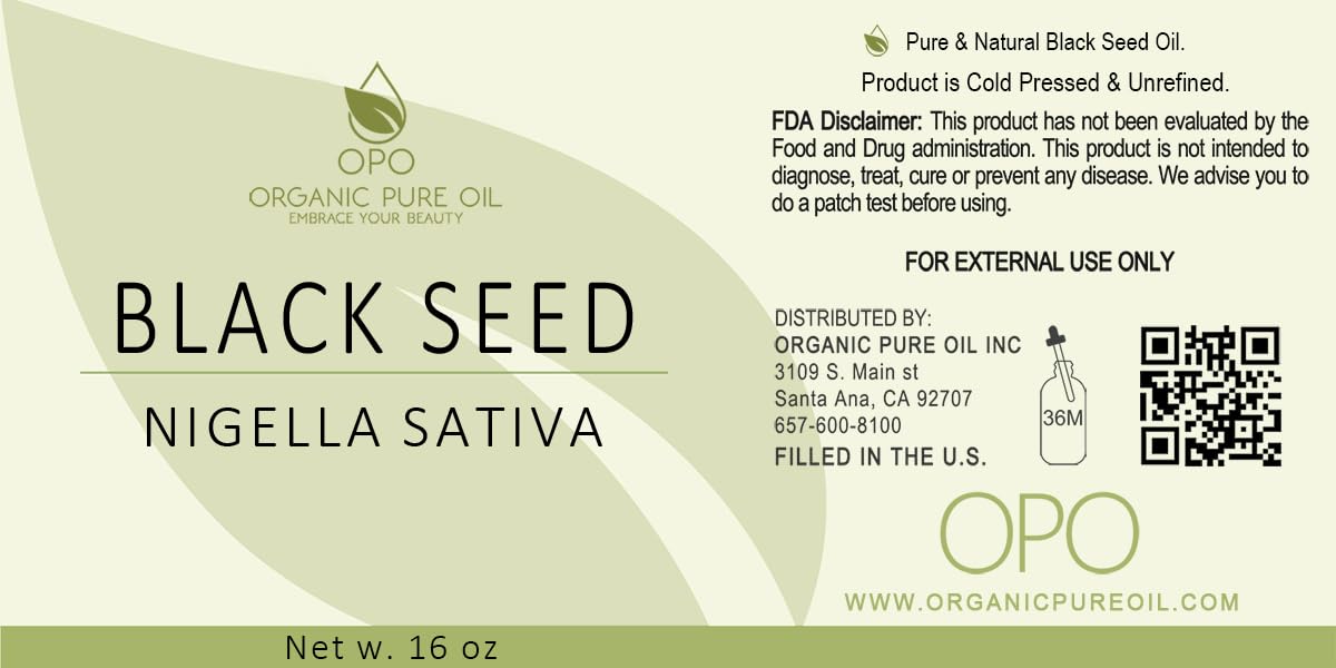 Black Seed Oil - Pure, Unrefined, Cold Pressed from Egyptian Seeds, All Natural, Nigella Sativa - 16 oz - Bulk for Skin, Hair, Nails, Body, Arms, Legs, Beard, Mustache, Eyelashes