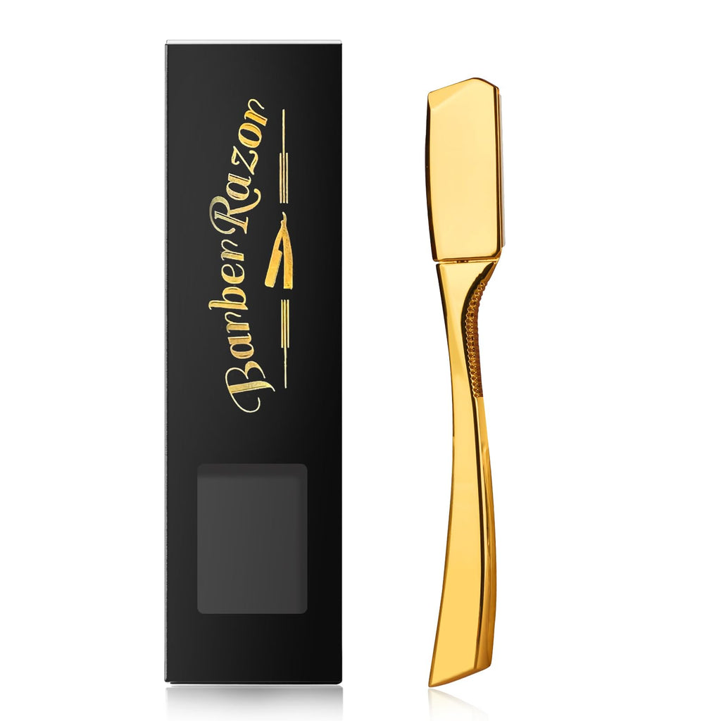 Barber Razor Professional Straight for Men: Stainless Steel Razor Close Shaving Safety Straight Edge Razor for Barbershop Salons Home Hairdressing Use (Gold)
