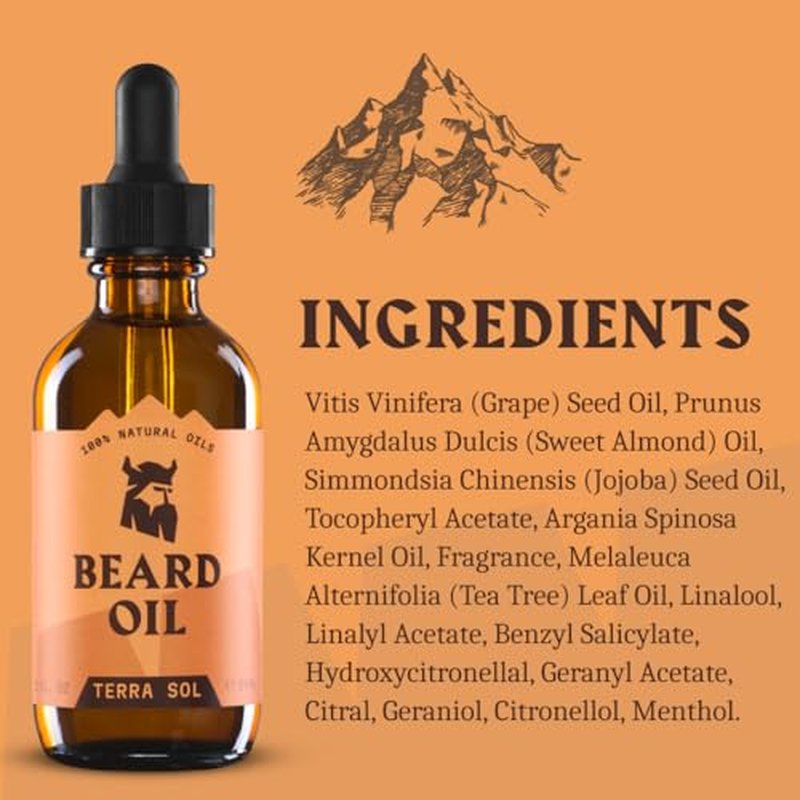 Striking Viking Beard Oil for Men - Naturally Derived Conditioner with Almond, Tea Tree, Argan & Jojoba Oil for Beard Growth, Softening & Moisturizing (2 Fl Oz (Pack of 1), Terra Sol)
