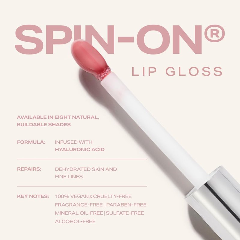 Woosh Beauty Spin-On Lip Gloss - Hydrating Hyaluronic Acid & Shea Butter, Vegan & Cruelty-Free, Glow Finish