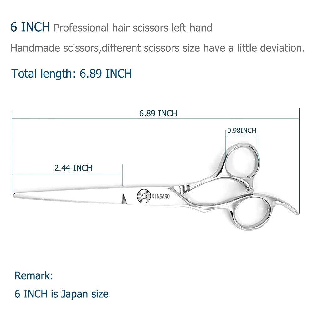 KINSARO Left Hand Hair Cutting Scissors 6 Inch Japan 440c Hardness Verified