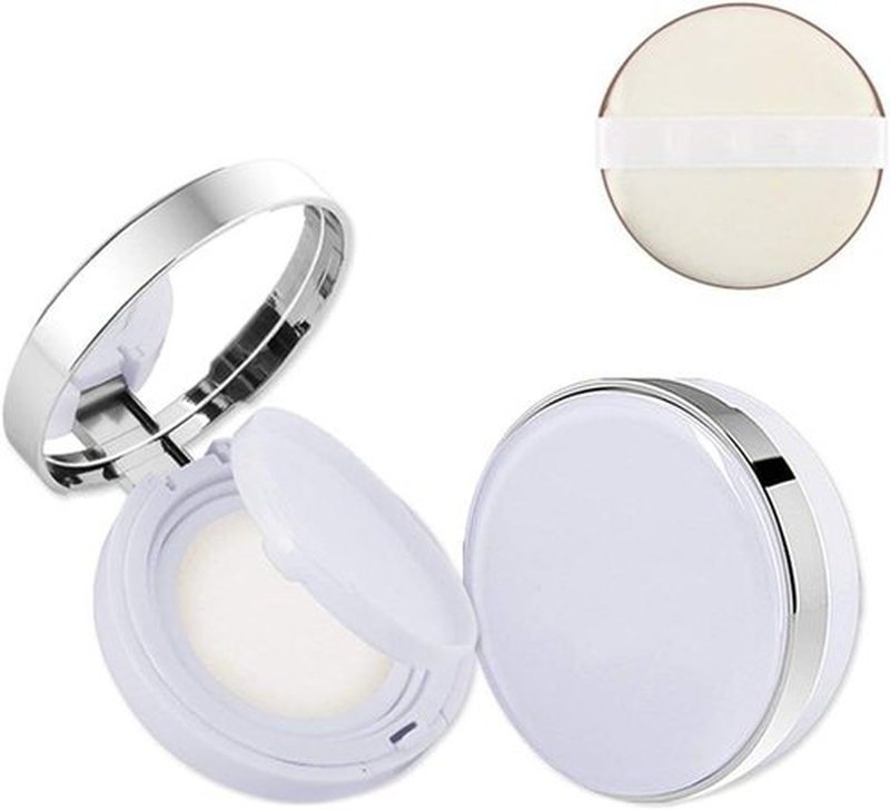 Skiennix Air Cushion Puff Box - Luxurious White Silver Edge with Mirror & Powder Puff | 15g (0.5oz)